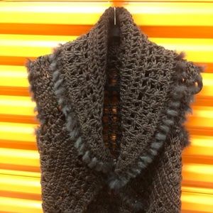Knitted Wool/Real Rabbit Fur Vest, M, New
